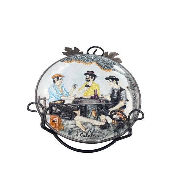 Mid Century Calabria Italian VTG Ceramic Raised Scene Hand painted Wall Art - Picture 1 of 10